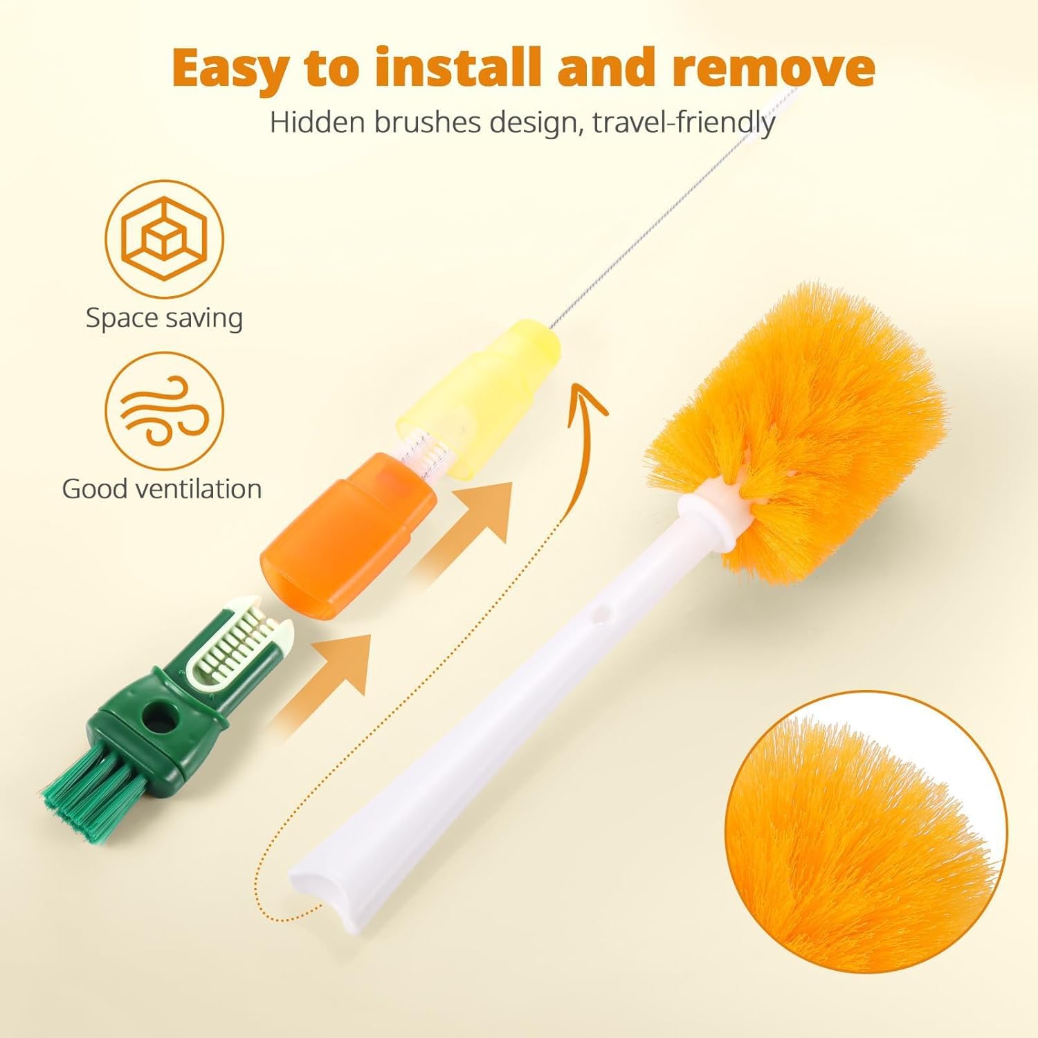 Wekuw Brosse Nettoyage Biberon 5 en 1, 2 Pièces avec Crochets, Sans BPA, Durable et Sans Rayures pou - produit neuf issu de déstockage