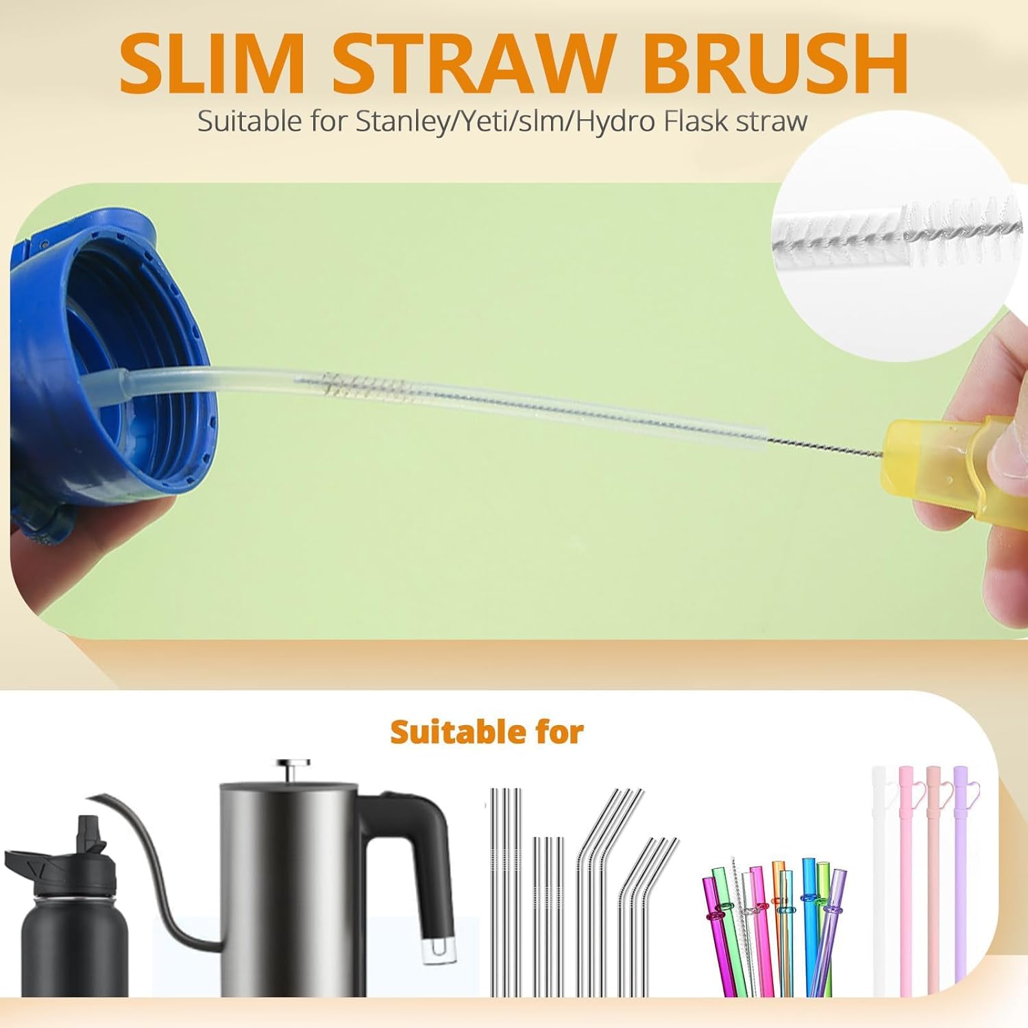 Wekuw Brosse Nettoyage Biberon 5 en 1, 2 Pièces avec Crochets, Sans BPA, Durable et Sans Rayures pou - produit neuf issu de déstockage