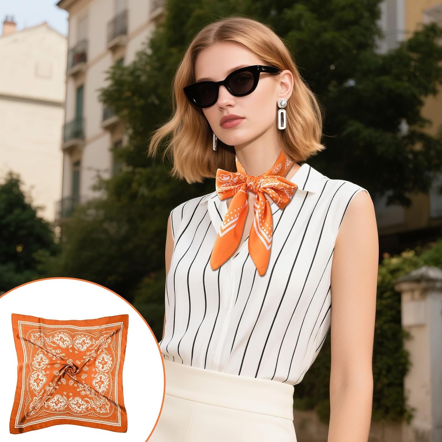 Quadratischer Schal für Damen, 3-teilig, 70 x 70 cm, aus weichem und leichtem Seidensatin – seidiges Bandana für Partys, Feste – Bild 5