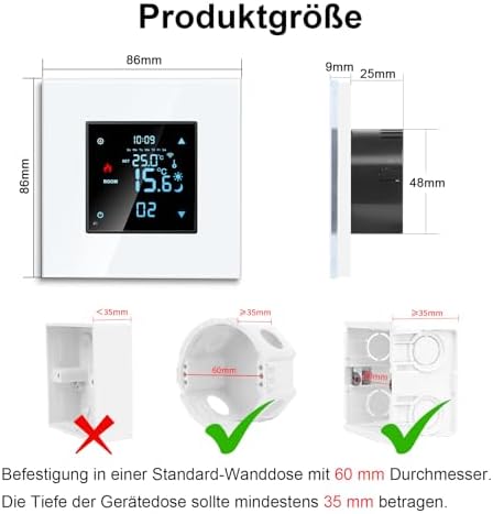 CNBINGO Thermostat intelligent encastré Wi-Fi avec vitre en verre cristal - Compatible Alexa et Google Assistant - 16 A - Blanc - visuel 4