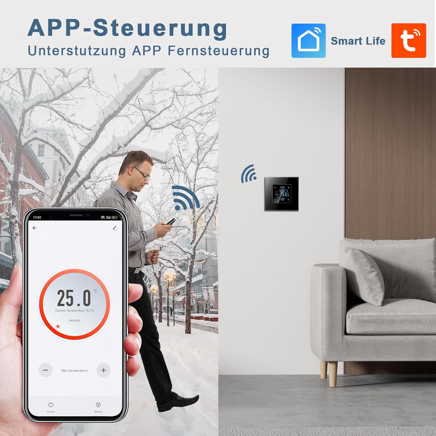 CNBINGO Thermostat intelligent encastré Wi-Fi avec vitre en verre cristal - Compatible Alexa et Google Assistant - 16 A - Blanc - visuel 7