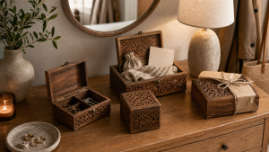 Boîtes en bois utilisées pour rangement décoration et cadeau
