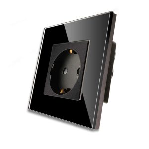 CNBINGO Douille Unique 16A avec Vitre Durcie Noire, Protection Enfant, Matériau Ignifuge, Socket Schuko Standard