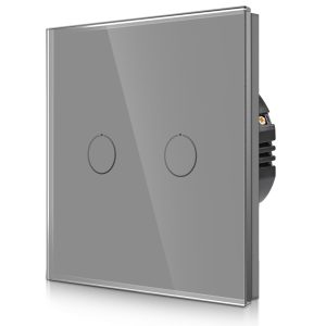 CNBINGO Interrupteur à bascule tactile encastré gris - Double va-et-vient avec LED d'état et panneau en verre trempé