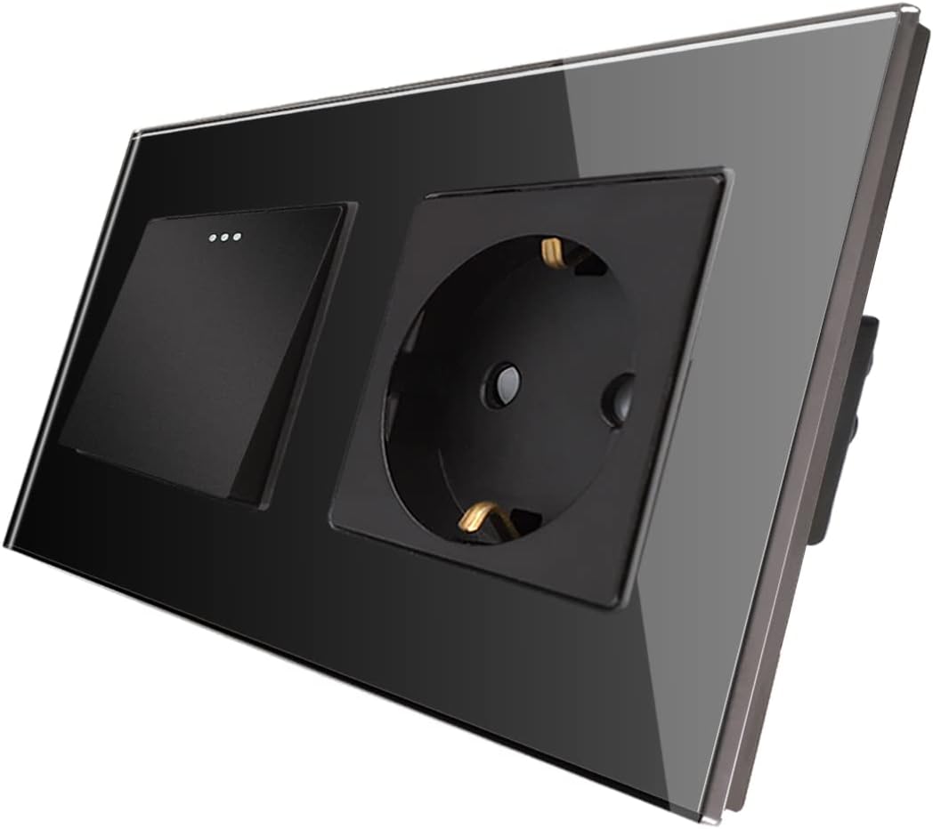CNBINGO Interrupteur à bascule tactile 1 voie 10A 250V avec prise SCHUKO et plaqu…