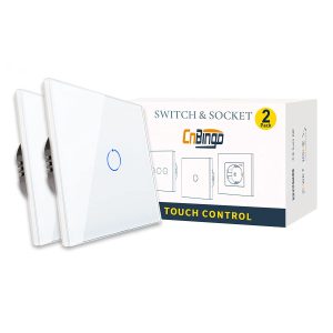 CNBINGO Lot de 2 Interrupteurs Tactiles 1 Voie Blanc avec Panneau en Verre Trempé et LED d'État, 240 V AC, 800 W