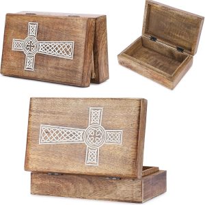 Ajuny Boîte décorative en bois motif croix