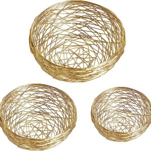 Ajuny Lot de 3 paniers à fruits en fil de fer doré
