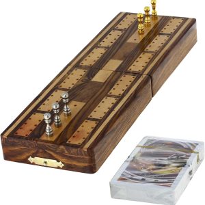 Ajuny Jeu de cribbage en bois avec piquets et cartes