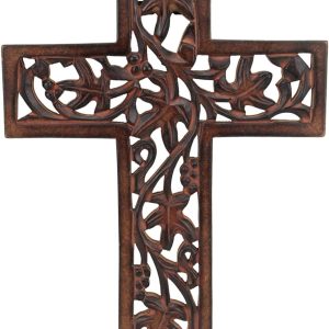 Ajuny Croix murale décorative en bois - motif floral