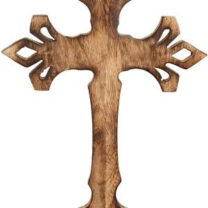 Grande croix murale Ajuny en bois à finition brûlée
