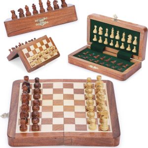 Ajuny Jeu d’échecs magnétique en bois pliable