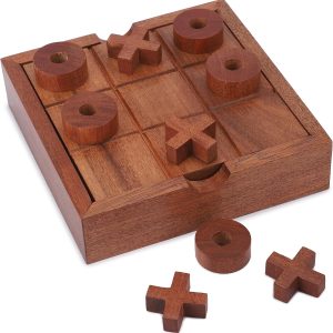 Ajuny Jeu de morpion en bois avec boîte de rangement