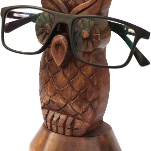Ajuny Porte-lunettes en bois motif hibou