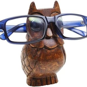 Ajuny Porte-lunettes en bois motif hibou