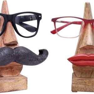 Ajuny Porte-lunettes en bois motif moustache