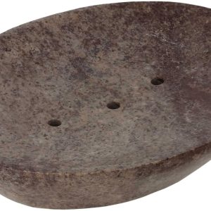 Ajuny Porte-savon pierre naturelle marron auto-drainant
