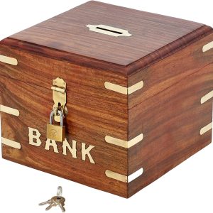 Ajuny Tirelire en bois avec serrure et clé