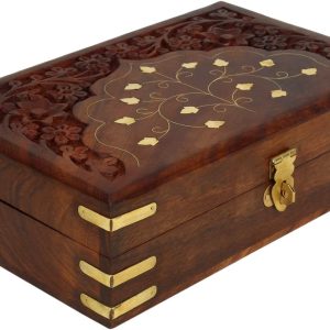 Ajuny Boîte à bijoux en bois massif