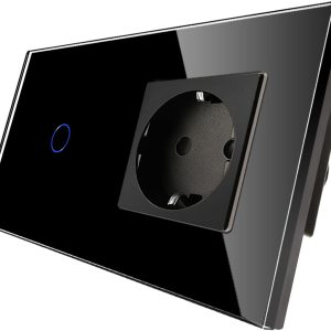 Interrupteur tactile gradateur CNBINGO 1 pôle noir en verre trempé avec rétroéclairage LED, 700W, 240V, montage encastré