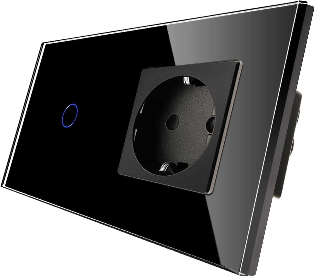 Interrupteur tactile gradateur CNBINGO 1 pôle noir en verre trempé avec rétroécla…