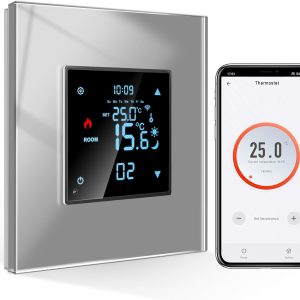 CNBINGO Thermostat intelligent encastré Wi-Fi avec écran tactile en verre cristal - Compatible Alexa et Google Assistant - 16 A - Gris