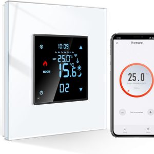 CNBINGO Thermostat intelligent encastré Wi-Fi avec vitre en verre cristal - Compatible Alexa et Google Assistant - 16 A - Blanc