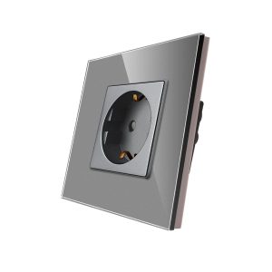 CNBINGO Douille unique 16A avec vitre durcie grise, protection enfant, matériau ignifuge, prise Schuko standard