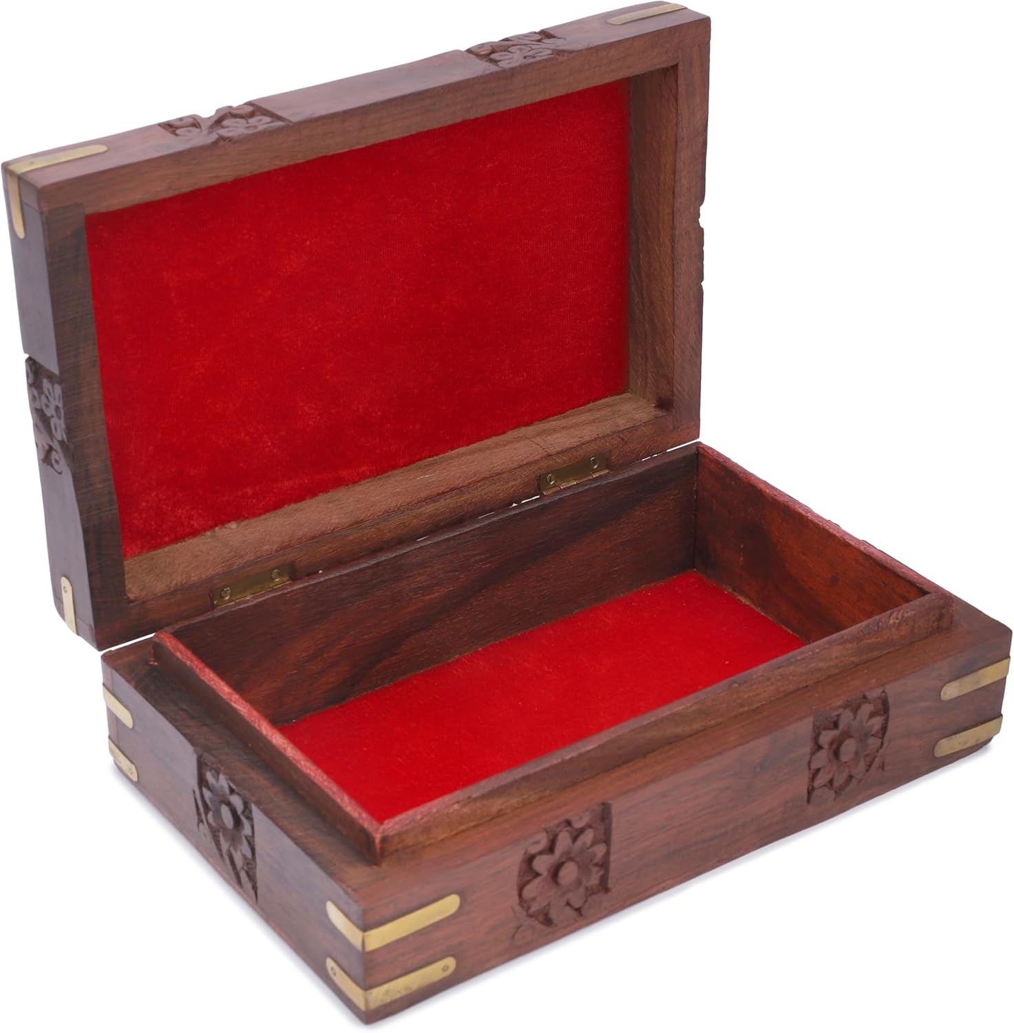 Ajuny Boîte de Rangement Bijoux en Bois Sculpté à la Main - Organisateur Décoratif 20x12,7x6,4 cm - visuel 6