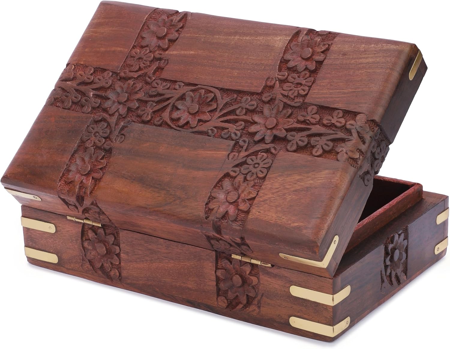 Ajuny Boîte de Rangement Bijoux en Bois Sculpté à la Main - Organisateur Décoratif 20x12,7x6,4 cm - visuel 3
