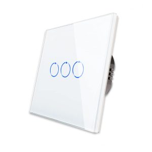 CNBINGO Interrupteur tactile triple 3 voies 1 pôle, panneau verre trempé, LED état, sans fil neutre, 240 V AC, 500 W par voie
