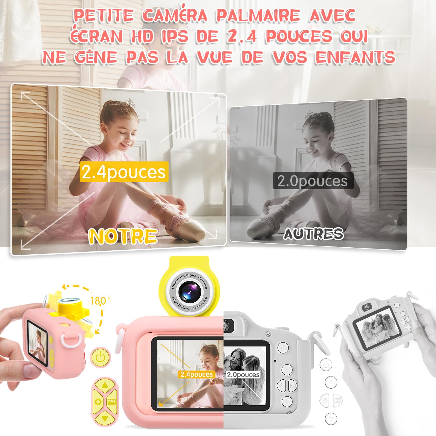 Appareil photo enfant ARNSSIEN X101 rose reconditionné détails