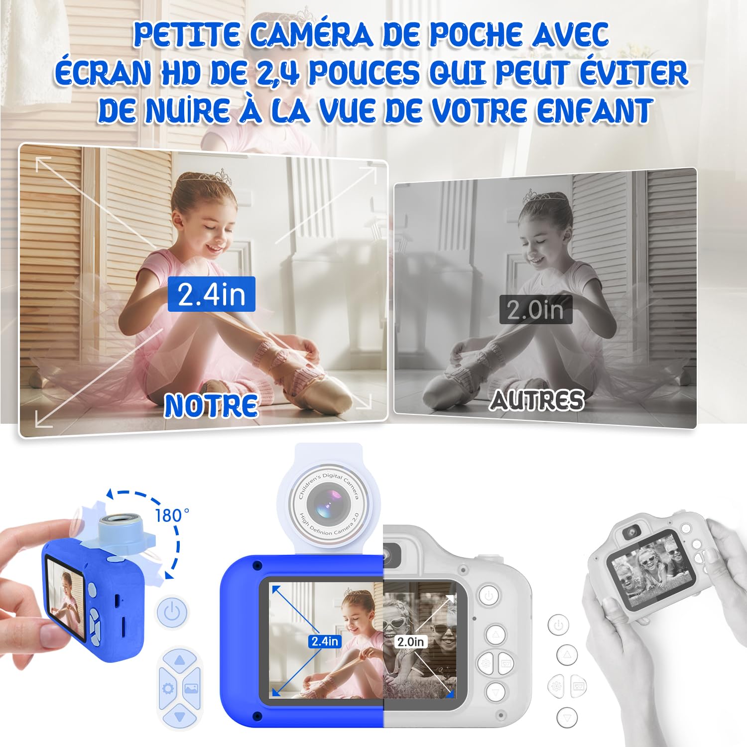 Appareil photo enfant ARNSSIEN X101 bleu vif reconditionné détails