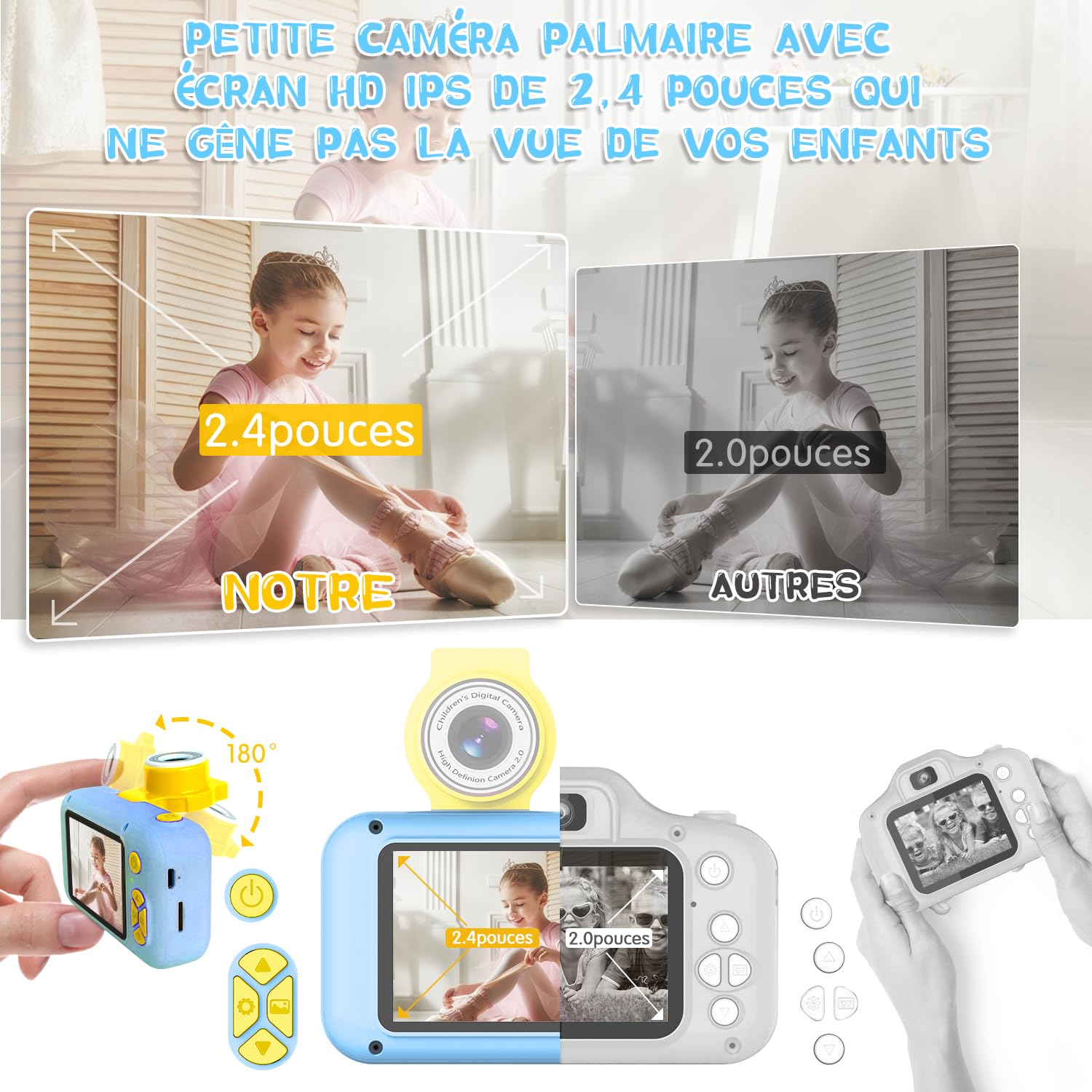 Appareil photo enfant ARNSSIEN X101 jaune reconditionné détails