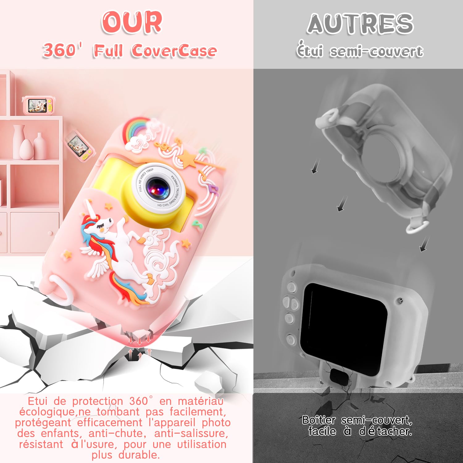 Appareil photo enfant ARNSSIEN X101 rose reconditionné accessoires