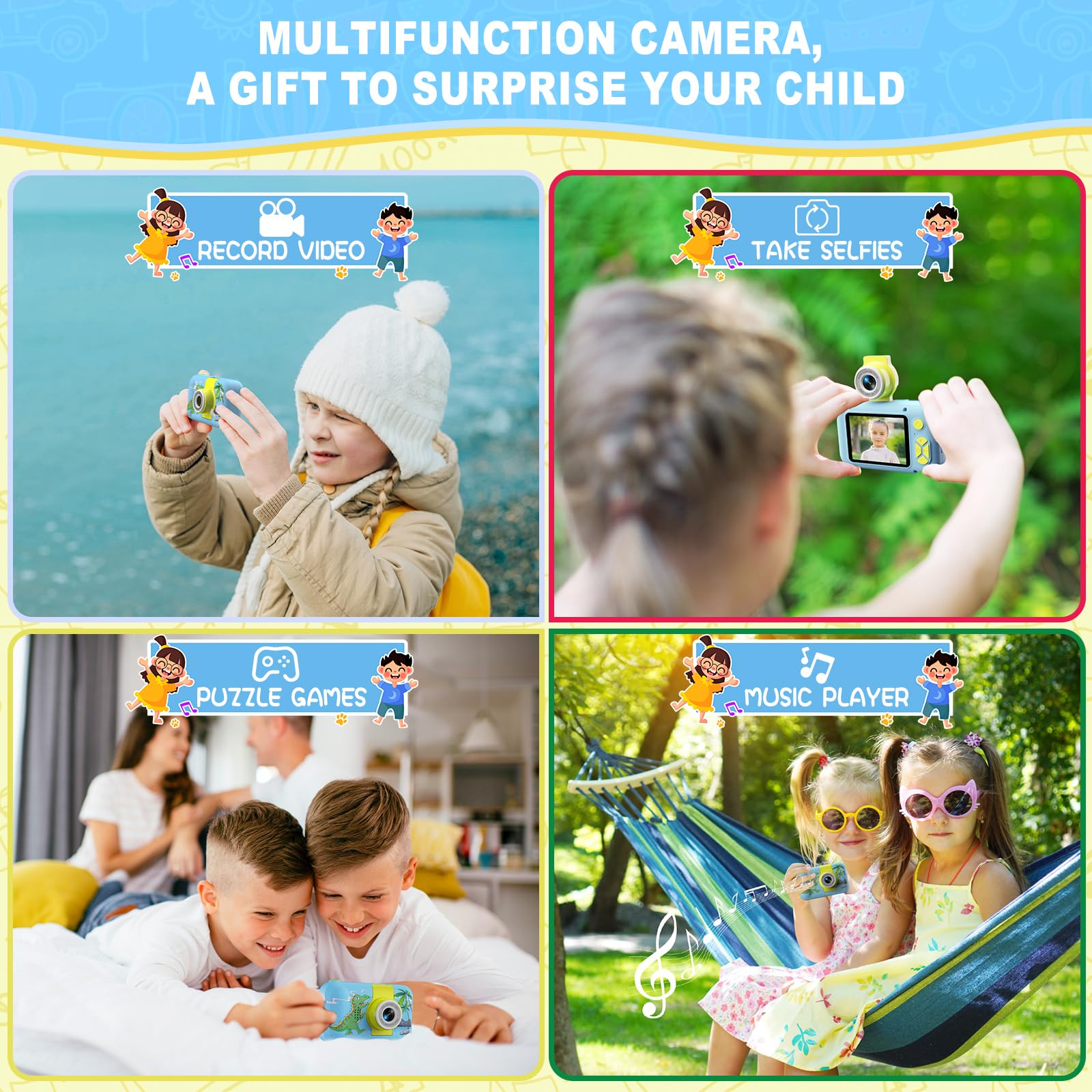 Appareil photo enfant ARNSSIEN X101H bleu vert reconditionné utilisation