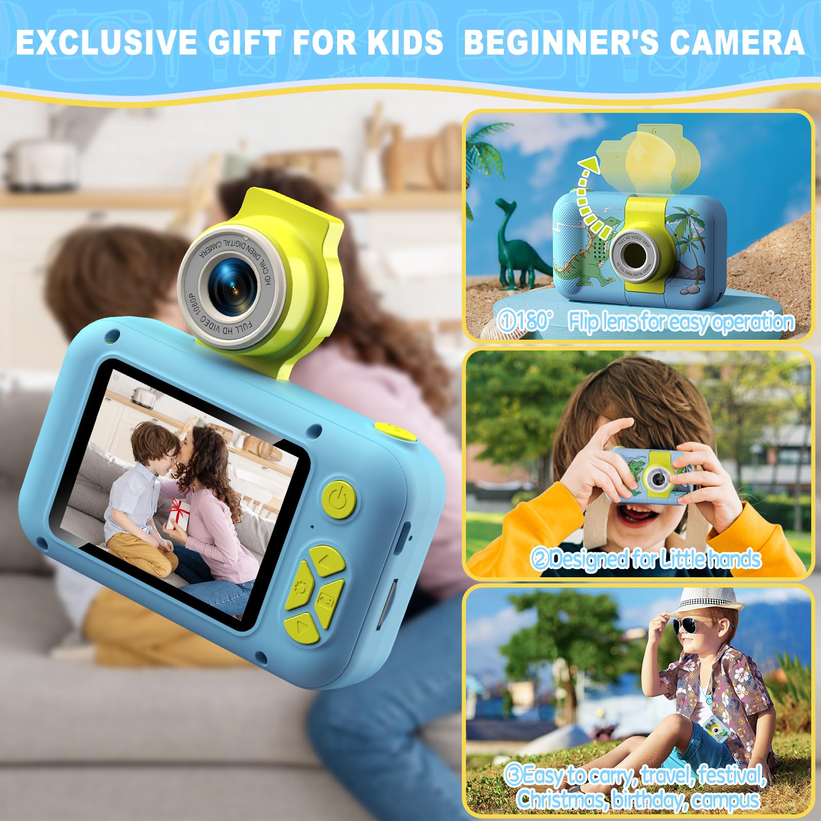 Appareil photo enfant ARNSSIEN X101H bleu vert reconditionné détails