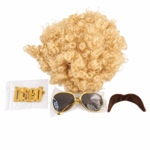 Kit de disfraz de discoteca rubia con peluca, gafas, bigote y collar - nuevo producto Eco-Dome