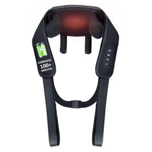 KNQZE Kabelloses Nacken- und Schultermassagegerät – 4D-Knetmassage + Wärme – USB-C-Aufladung (blau)