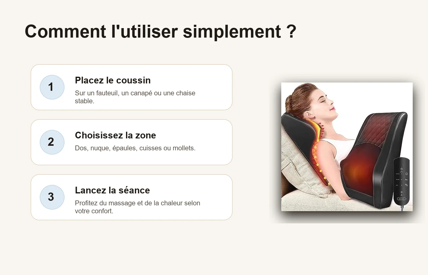 Utilisation simple du coussin masseur Boriwat