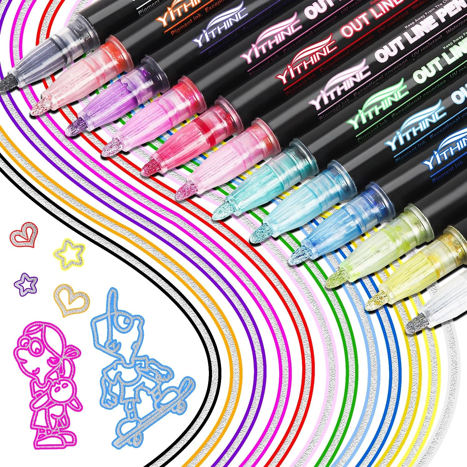Lot de feutres pailletés YITHINC 12 couleurs