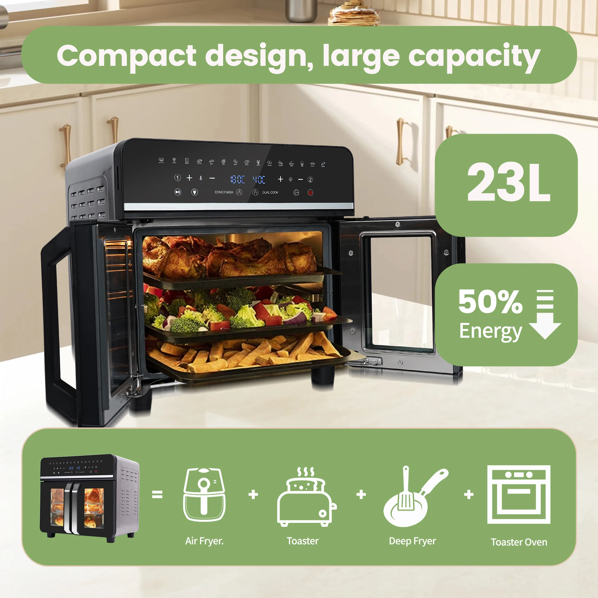Mini horno freidora de aire de doble zona EMPHSISM 23L