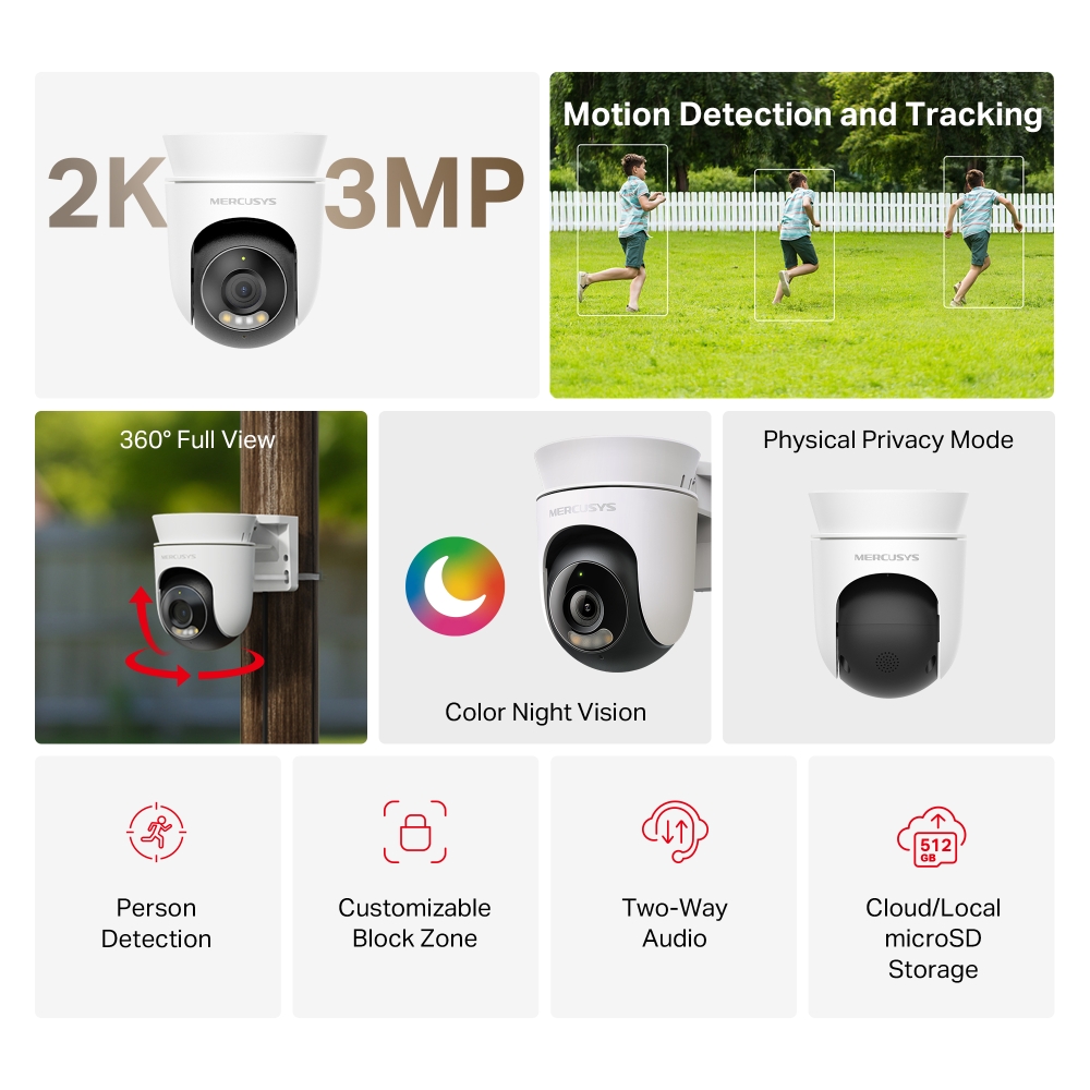 Mercusys MC510 – cámara de vigilancia Wi-Fi exterior motorizada reacondicionada