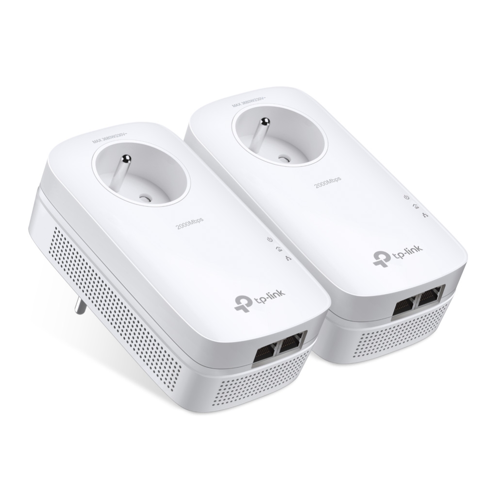 TP-Link TL-PA9025P KIT – Kit CPL AV2000, 2 ports Gigabit et prise gigogne FR — visuel catalogue