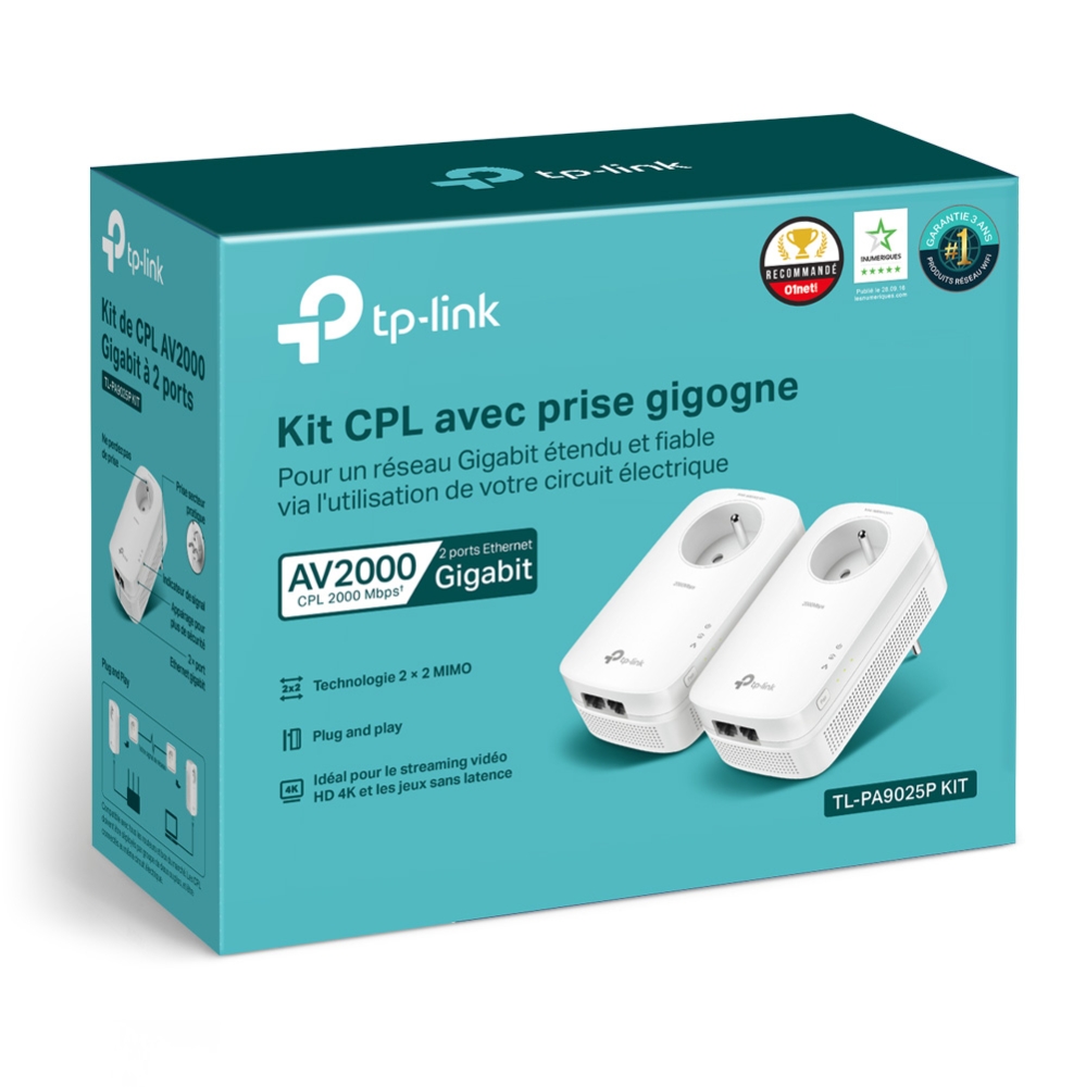 TP-Link TL-PA9025P KIT – Kit CPL AV2000, 2 ports Gigabit et prise gigogne FR – vue 4